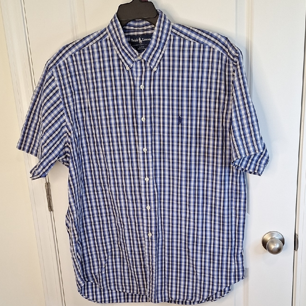 Ralph Lauren Navy and White Plaid Men's Shirt
